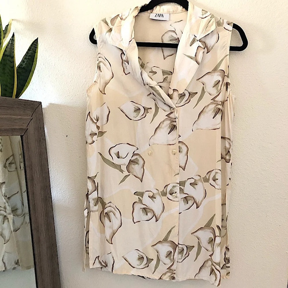 Vintage Zapa double breasted button down collared sleeveless top tunic length - Picture 2 of 8